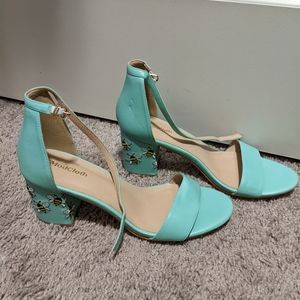 Modcloth Block heels with embroidered Bumble Bees